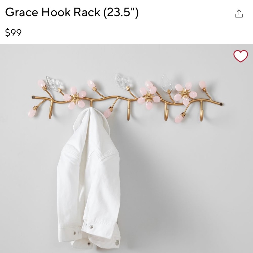 Pottery Barn Kids Pink and Gold Wall Hook Rack